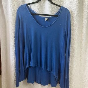 We The Free Blue Layered Waffle Knit Long Sleeve Top